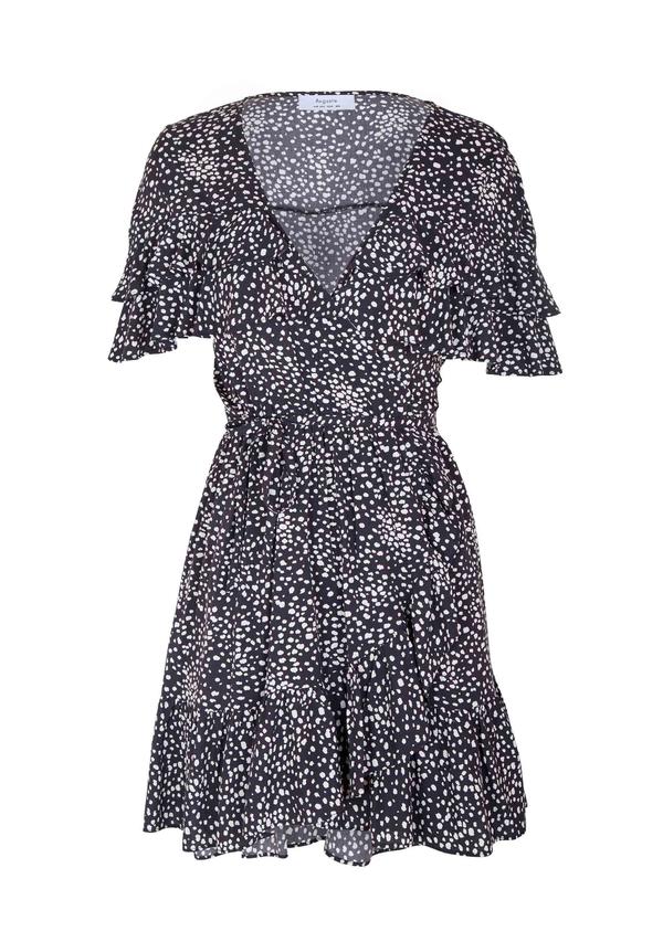 Edie Cascade Wrap Mini Dress Black